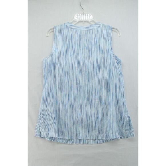 Tommy Bahama Top Beachy Women Small Blue Sleeveless Linen Lace Up Shirt Stripes - Picture 2 of 7